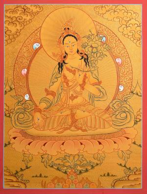 Hand-Painted Gold White Tara Thangka | Bodhisattva Thangka Painting | Perfect For Gifts